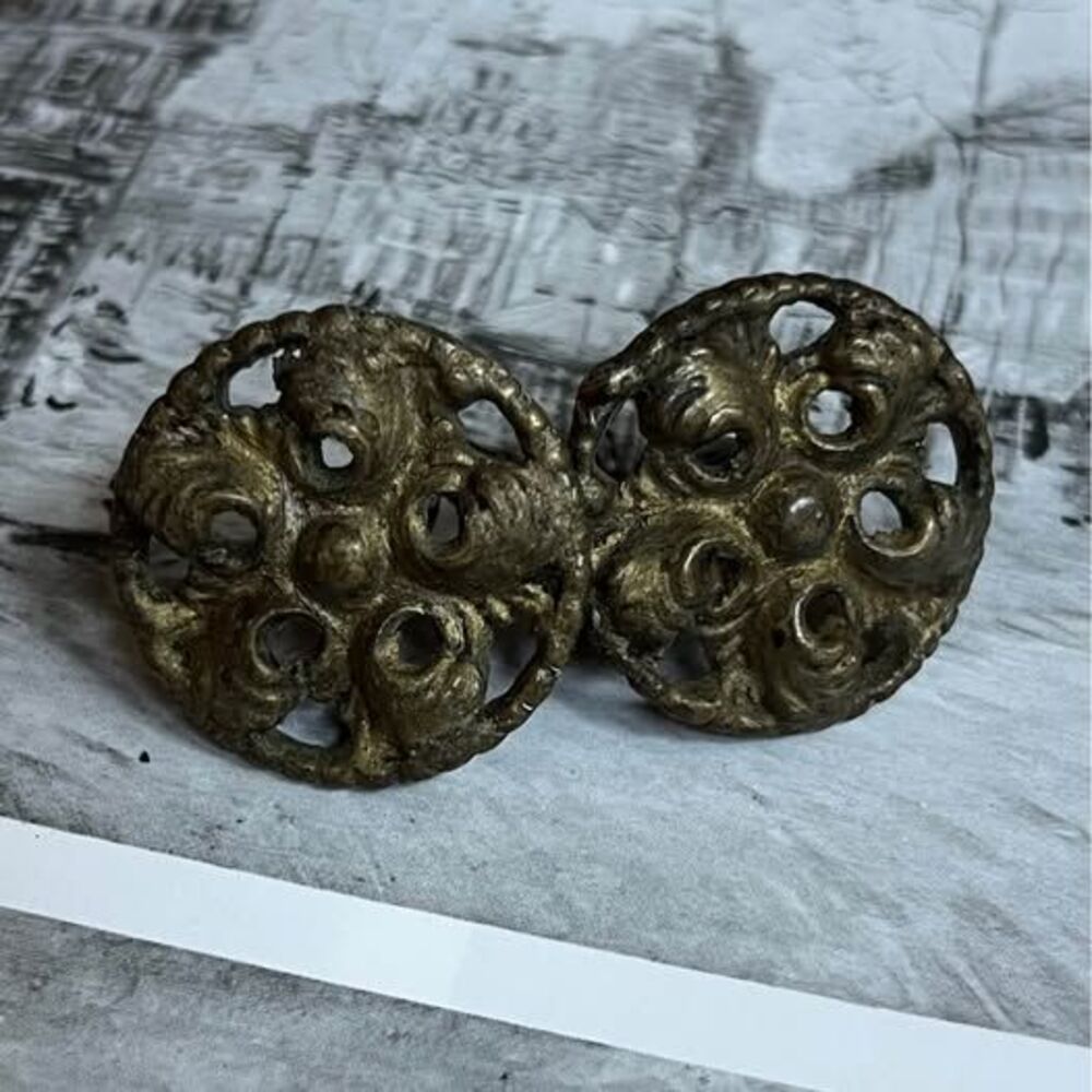 Two Vintage Ornate Brass Rosette Drawer/Cabinet Knobs